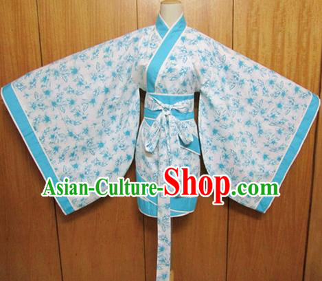 Traditional Chinese Han Dynasty Costume Ancient Princess Blue Curving-Front Robe for Women