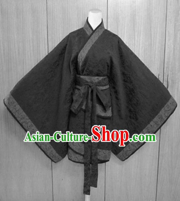 Traditional Chinese Han Dynasty Costume Ancient Princess Black Curving-Front Robe for Women