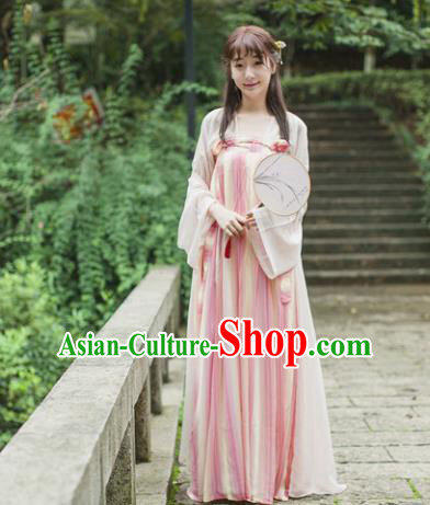 Traditional Chinese Tang Dynasty Maidenform Costume Ancient Princess Pink Hanfu Dress for Women
