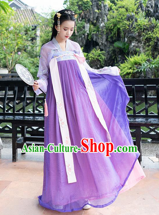 Chinese Ancient Tang Dynasty Nobility Lady Embroidered Hanfu Dress Princess Costume for Rich Women