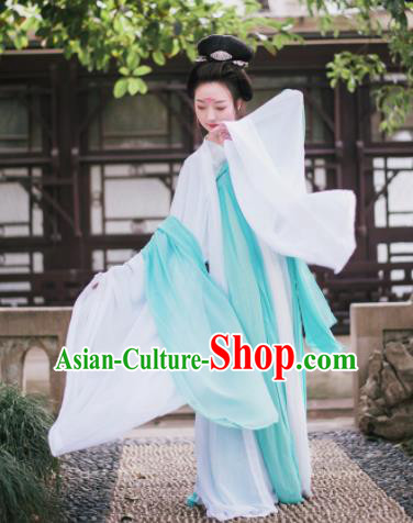 Traditional Chinese Tang Dynasty Imperial Consort Costume Ancient Palace Maidenform White Hanfu Dress for Women