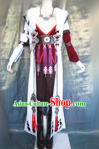 Asian Chinese Cosplay Female Castellan Costume Ancient Swordswoman Purple Dress for Women