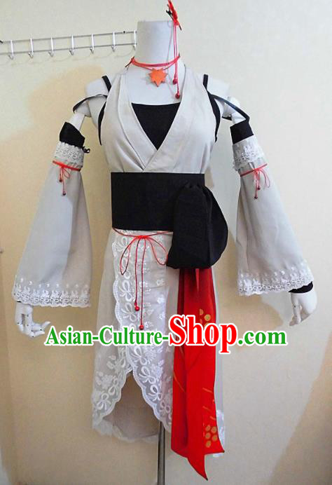 Asian Chinese Cosplay Female Swordsman Costume Ancient Knight White Dress for Women