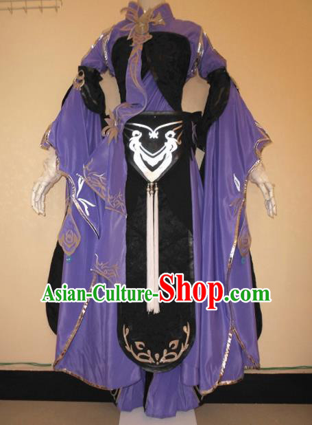 Asian Chinese Cosplay Female Knight Purple Costume Ancient Swordsman Clothing for Women