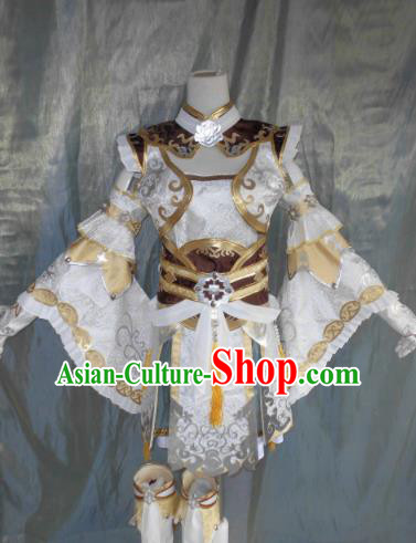 Asian Chinese Cosplay Female Knight White Costume Ancient Swordsman Clothing for Women
