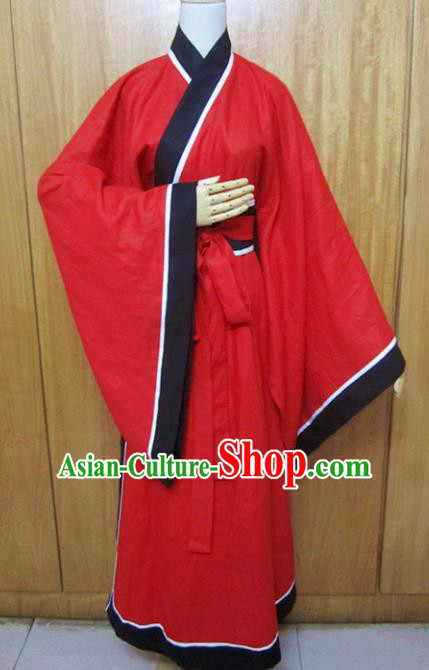 Chinese Traditional Han Dynasty Scholar Costumes Ancient Swordsman Red Robe for Men