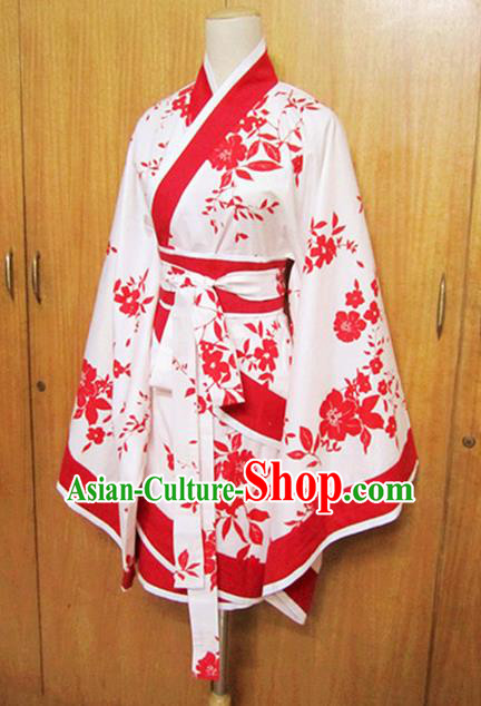 Traditional Chinese Han Dynasty Printing Red Curving-Front Robe Ancient Princess Costume for Women