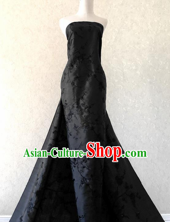 Asian Chinese Traditional Fabric Classical Plum Blossom Pattern Black Brocade Cheongsam Cloth Silk Fabric