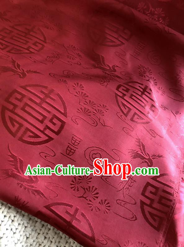 Asian Chinese Traditional Fabric Classical Crane Pattern Red Brocade Cheongsam Cloth Silk Fabric