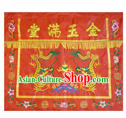 Traditional Chinese Beijing Opera Props Flag Embroidered Double Dragons Square Table Antependium Banner