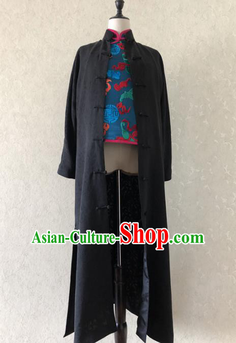 Traditional Chinese Handmade Brocade Costume Tang Suit Black Coat for Women