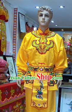 Traditional Chinese Beijing Opera Swordsman Costume Takefu Embroidered Yellow Clothing for Adults