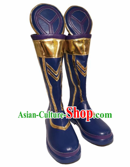Asian Chinese Cosplay Cartoon General Shoes Ancient Swordsman Blue Boots for Men