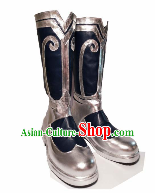Asian Chinese Cosplay Cartoon General Shoes Ancient Swordsman Argent Boots for Men