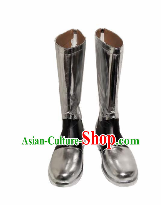 Asian Chinese Cosplay Shoes Cartoon Ancient Swordsman Argent Boots for Men