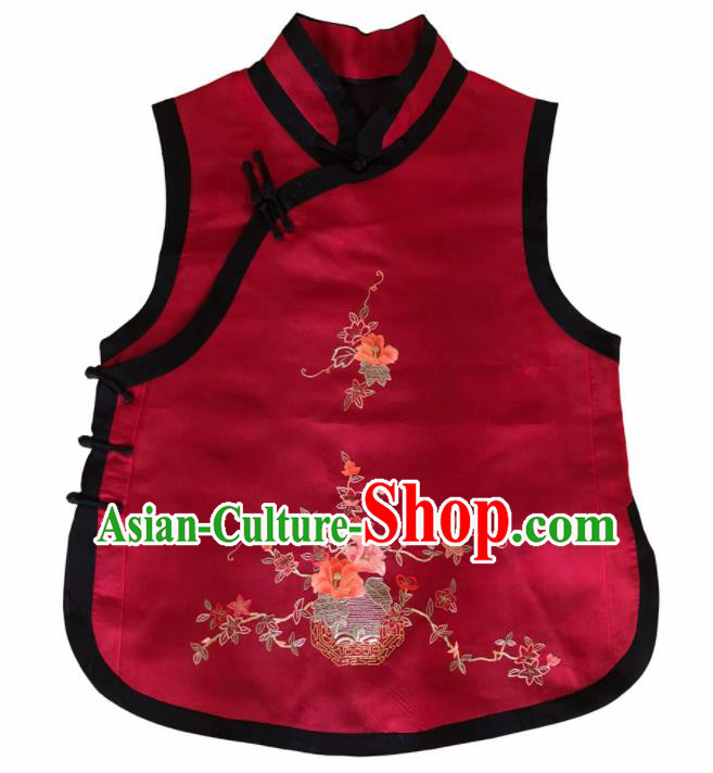 Traditional Chinese Handmade Embroidered Flowers Costume Tang Suit Slant Opening Vest for Women