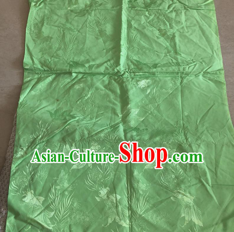 Asian Chinese Traditional Fabric Goldfish Pattern Green Brocade Cloth