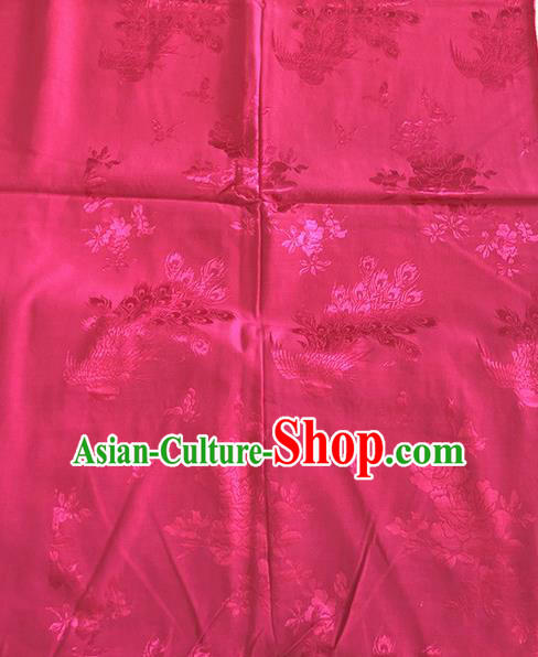 Asian Chinese Traditional Fabric Peony Phoenix Peony Pattern Rosy Brocade Cloth Silk Fabric