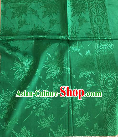Asian Chinese Traditional Fabric Palace Chrysanthemum Pattern Green Brocade Cloth Silk Fabric