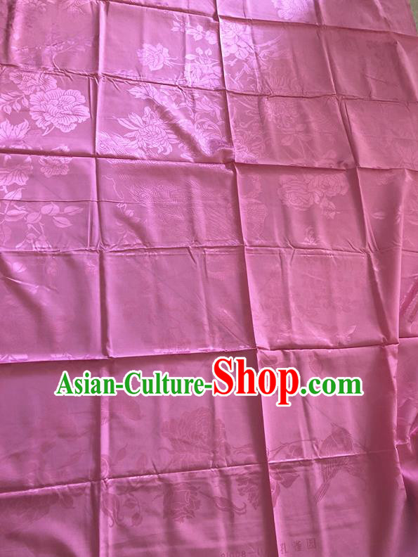 Asian Chinese Traditional Fabric Palace Flowers Birds Pattern Pink Brocade Cloth Silk Fabric
