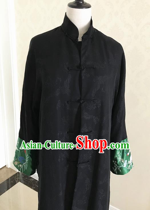 Traditional Chinese Handmade Costume Tang Suit Black Brocade Coat for Women