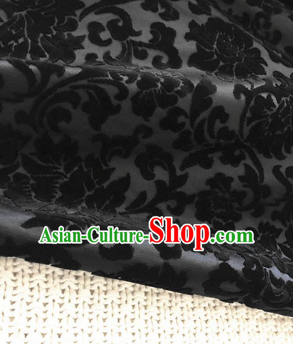 Asian Chinese Traditional Silk Fabric Classical Pattern Black Brocade Cheongsam Embroidered Cloth Silk Fabric