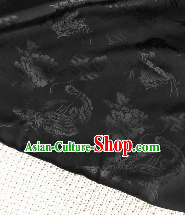 Asian Chinese Traditional Cheongsam Silk Fabric Royal Phoenix Pattern Black Brocade Cloth Silk Fabric