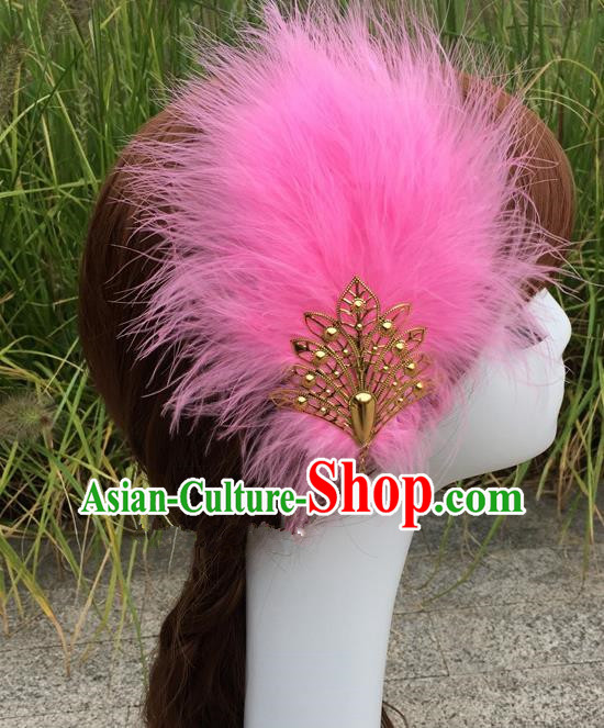 Traditional Chinese Bride Hair Accessories Folk Dance Pink Feather Hair Stick for Kids