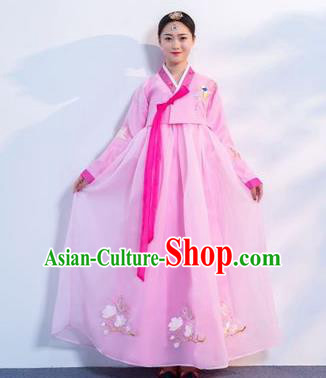 Top Grade Korean Traditional Costumes Asian Korean Hanbok Bride Pink Blouse and Skirt for Women