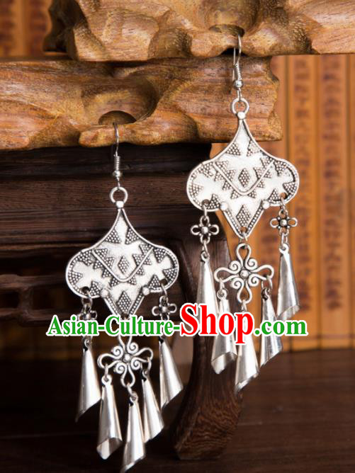 Chinese Traditional Jewelry Accessories Miao Minority Bells Tassel Earrings for Women