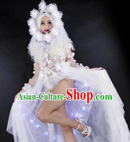 Professional Stage Performance Costume Halloween Cosplay Snow Fairy Clothing and Headwear for Women