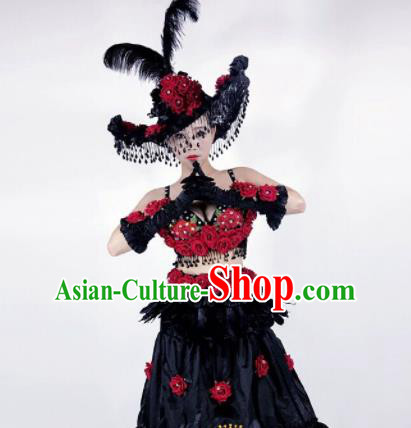 Professional Stage Performance Halloween Costume Brazilian Carnival Black Clothing and Headwear for Women
