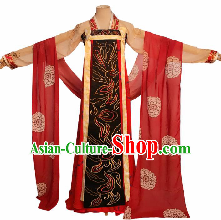Chinese Tang Dynasty Imperial Consort Embroidered Costume Ancient Fairy Hanfu Dress for Women