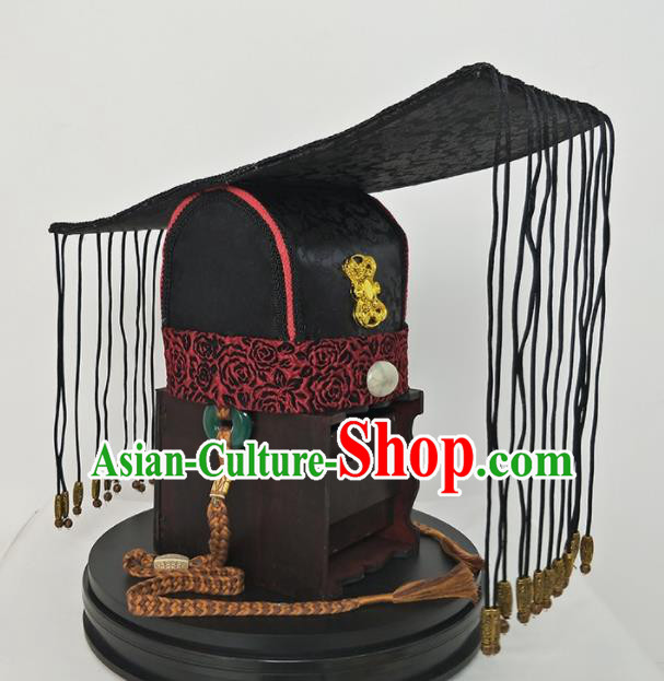 Chinese Ancient Han Dynasty Emperor Hair Accessories King Tassel Hat for Men