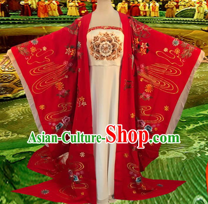 Chinese Tang Dynasty Imperial Consort Yang Embroidered Costume Ancient Empress Red Hanfu Dress for Women