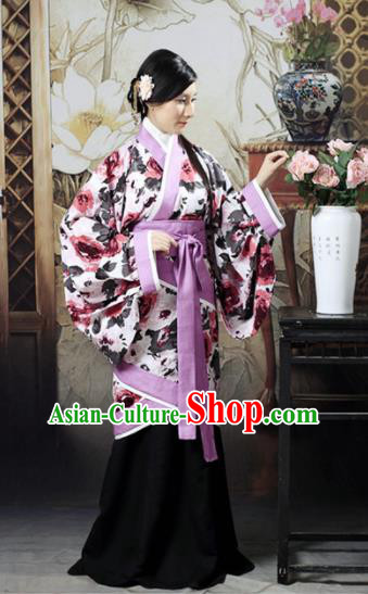 Chinese Traditional Han Dynasty Imperial Consort Printing Peony Hanfu Dress Ancient Maidenform Costumes for Women