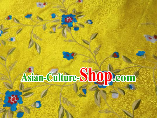 Chinese Traditional Silk Fabric Cheongsam Tang Suit Flowers Pattern Yellow Brocade Cloth Drapery