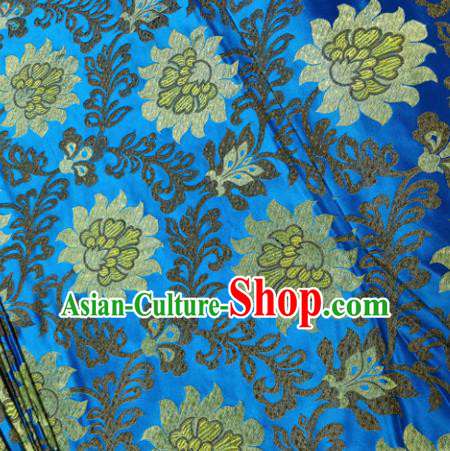 Chinese Traditional Silk Fabric Cheongsam Tang Suit Pattern Blue Brocade Cloth Drapery