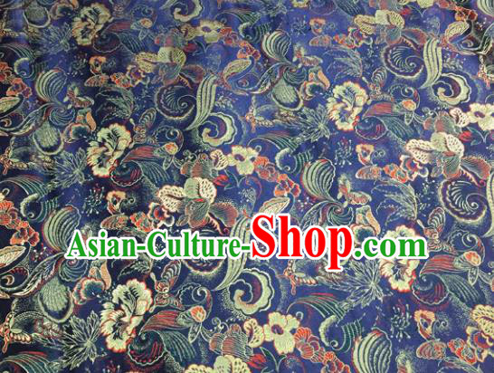Chinese Traditional Navy Silk Fabric Cheongsam Tang Suit Brocade Palace Pattern Cloth Material Drapery