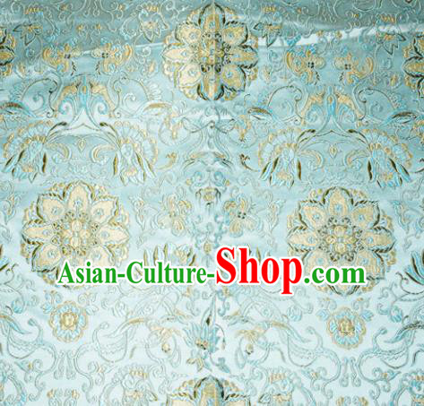 Chinese Traditional Silk Fabric Tang Suit Blue Brocade Cheongsam Palace Pattern Cloth Material Drapery