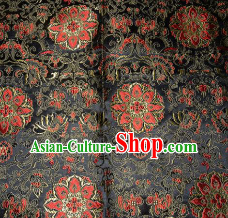 Chinese Traditional Silk Fabric Tang Suit Black Brocade Cheongsam Palace Pattern Cloth Material Drapery