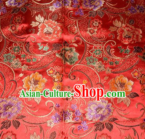 Chinese Traditional Red Silk Fabric Tang Suit Brocade Cheongsam Peony Pattern Cloth Material Drapery