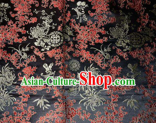Chrysanthemum Pattern Chinese Traditional Black Silk Fabric Tang Suit Brocade Cloth Cheongsam Material Drapery