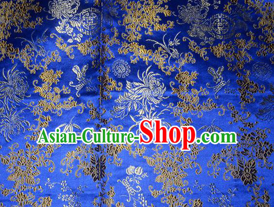 Chrysanthemum Pattern Chinese Traditional Royalblue Silk Fabric Tang Suit Brocade Cloth Cheongsam Material Drapery
