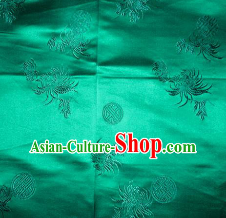 Chinese Traditional Cheongsam Silk Fabric Tang Suit Green Brocade Classical Chrysanthemum Pattern Cloth Material Drapery