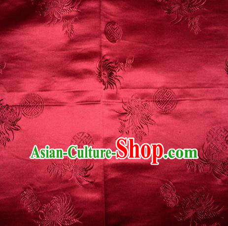 Chinese Traditional Cheongsam Silk Fabric Tang Suit Wine Red Brocade Classical Chrysanthemum Pattern Cloth Material Drapery