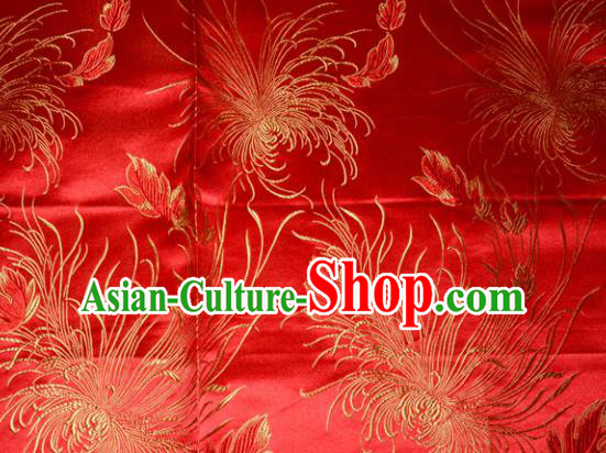 Chinese Traditional Cheongsam Silk Fabric Tang Suit Red Brocade Classical Chrysanthemum Pattern Cloth Material Drapery