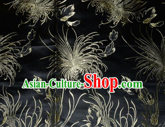 Chinese Traditional Cheongsam Black Silk Fabric Tang Suit Brocade Classical Chrysanthemum Pattern Cloth Material Drapery