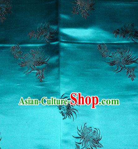 Chinese Traditional Classical Chrysanthemum Pattern Silk Fabric Tang Suit Blue Brocade Cloth Cheongsam Material Drapery