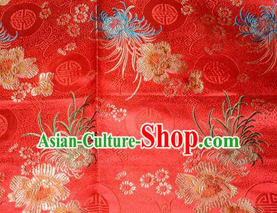 Chinese Traditional Silk Fabric Classical Chrysanthemum Pattern Tang Suit Red Brocade Cloth Cheongsam Material Drapery